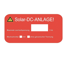 Solar DC Anlage Vinylfolie EET PVC 50x90mm signalrot einzeln